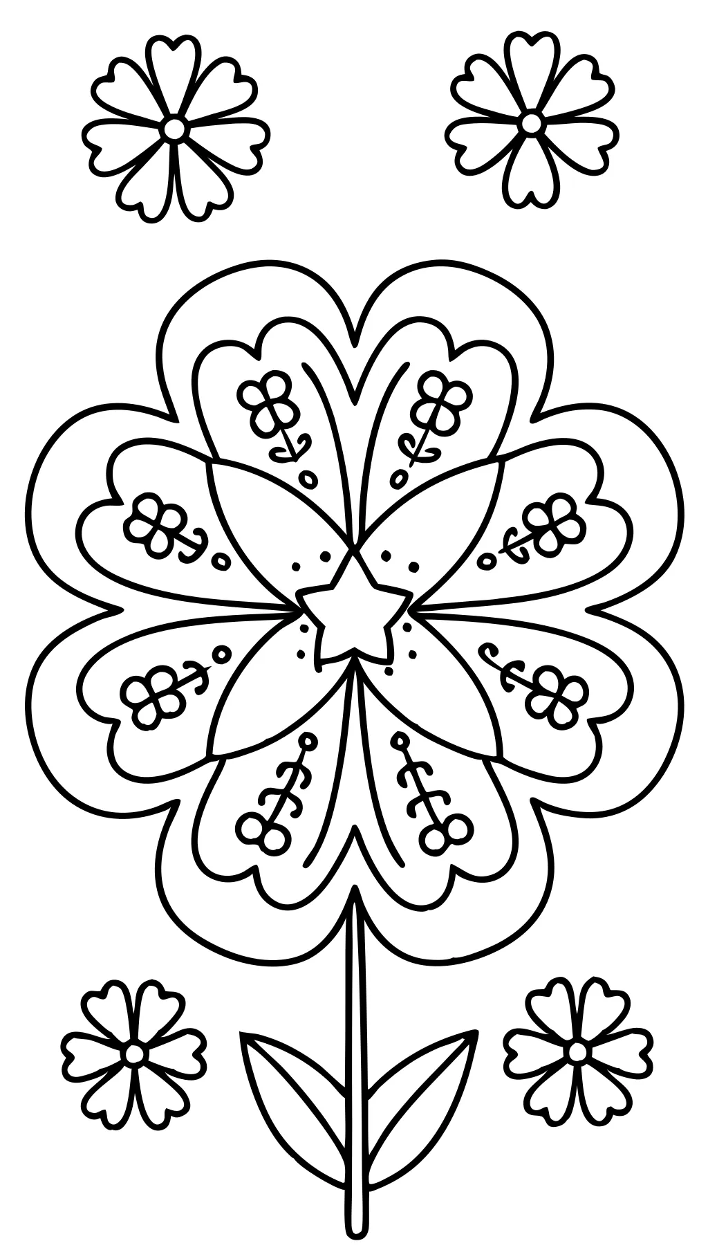 coloring page of a four leaf clover